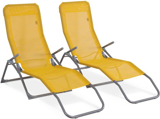 Set van 2 opvouwbare ligstoelen - Levito Geel - Ligstoelen van textileen