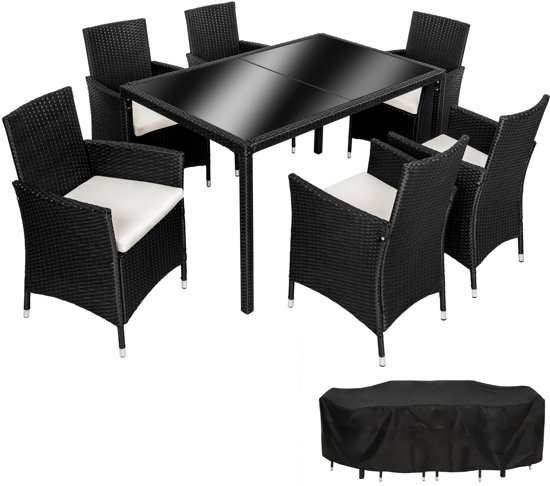 TecTake Wicker tuinset - zwart - 6 stoelen en 1 tafel