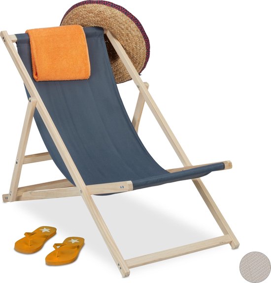 relaxdays strandstoel hout - ligstoel inklapbaar - klapstoel - campingstoel